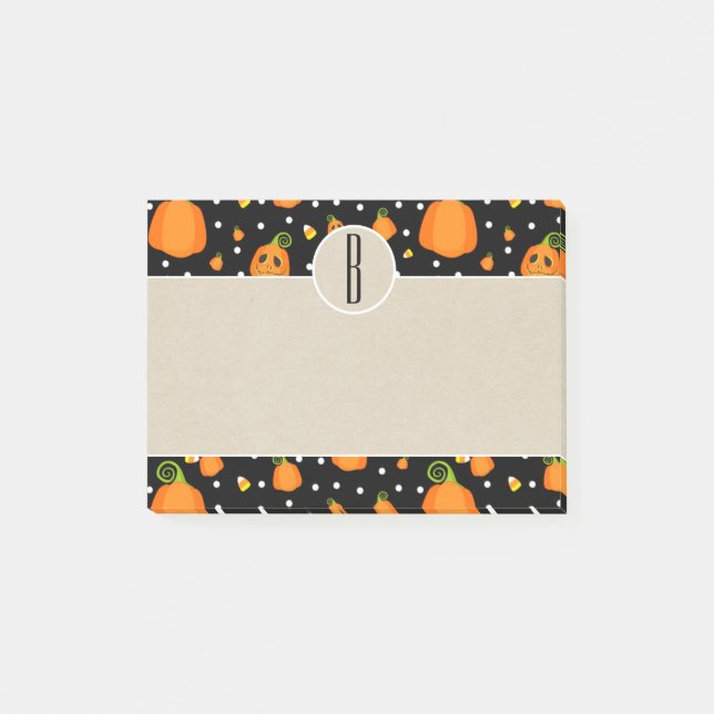 Halloween Pumpkins Kraft Rustic Monogram Post-it Block (Framsida)