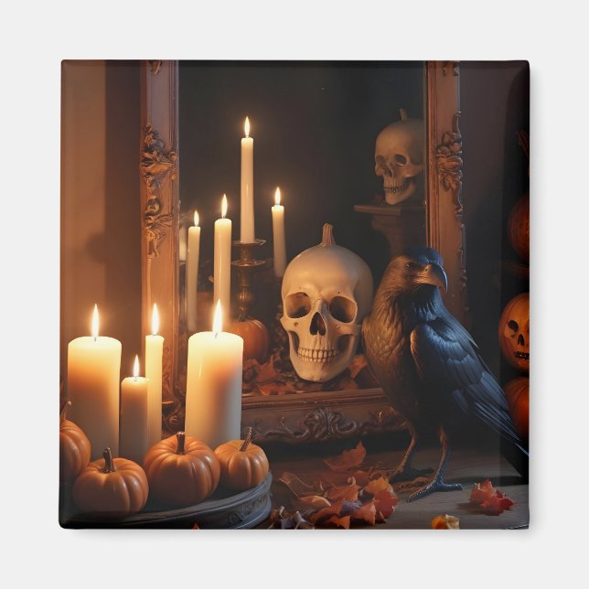 Halloween Pumpkins Kråka Cute Spooky Festive Magic Magnet (Framsidan)