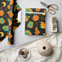 Halloween Pumpkins Måne Uggla Wrapping Papper