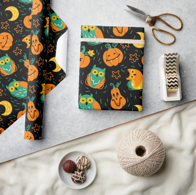 Halloween Pumpkins Måne Uggla Wrapping Papper Presentpapper (Hantverk)