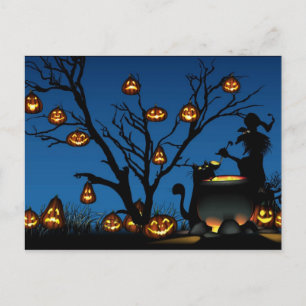 Halloween Pumpkins med häxa Vykort