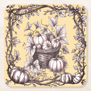 Halloween Pumpkins med Höst löv Underlägg Papper Kvadrat