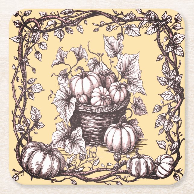 Halloween Pumpkins med Höst löv Underlägg Papper Kvadrat (Framsidan)