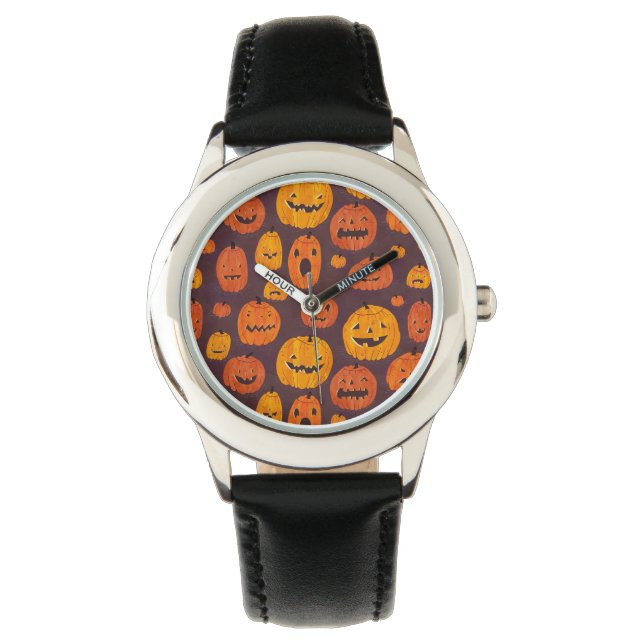 Halloween Pumpkins Mönster Stainless Steel Black Armbandsur (Framsida)