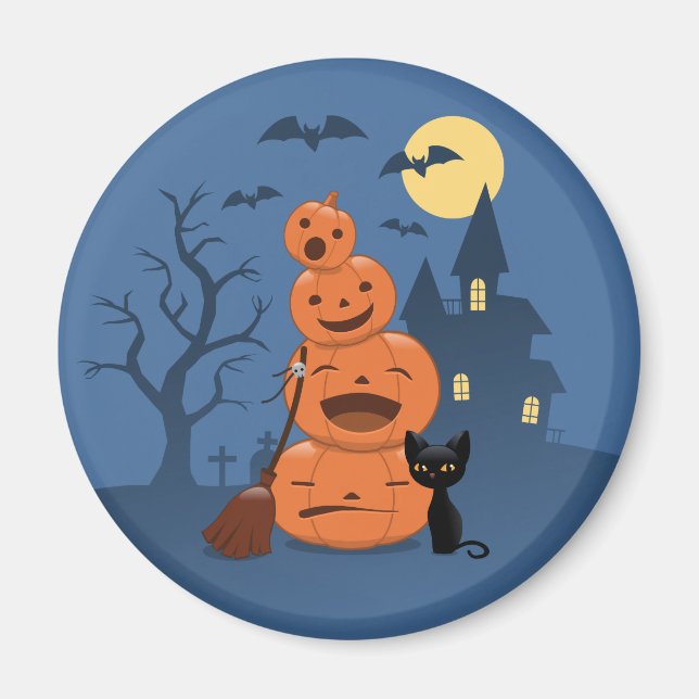 Halloween Pumpkins och Black Cat Magnet (Framsidan)