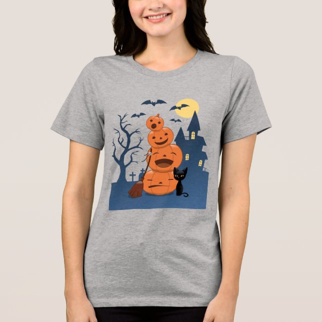 Halloween Pumpkins och Black Cat T Shirt (Framsida)