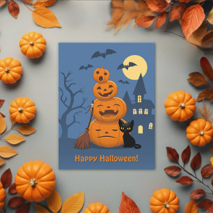 Halloween Pumpkins och Black Cat Vykort