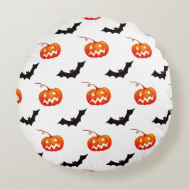 Halloween Pumpkins och Fladdermus, Bus eller godis Rund Kudde