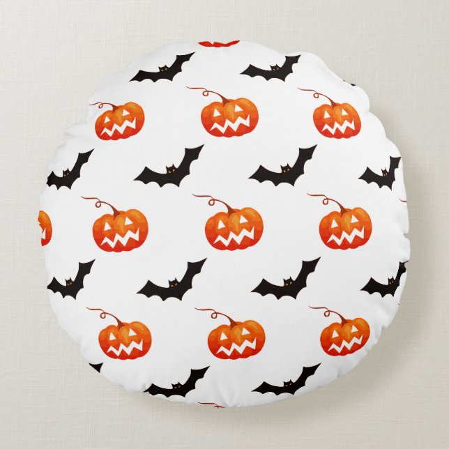 Halloween Pumpkins och Fladdermus, Bus eller godis Rund Kudde (Framsidan)