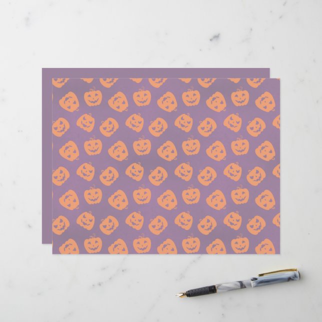 Halloween Pumpkins på Lila Background Mönster (Fram/Back In Situ)