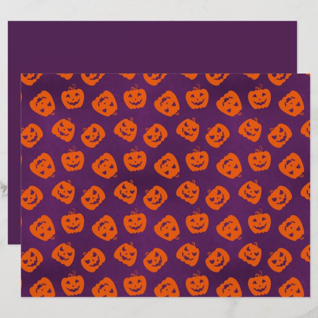 Halloween Pumpkins på Lila Background Mönster (Fram/baksida)