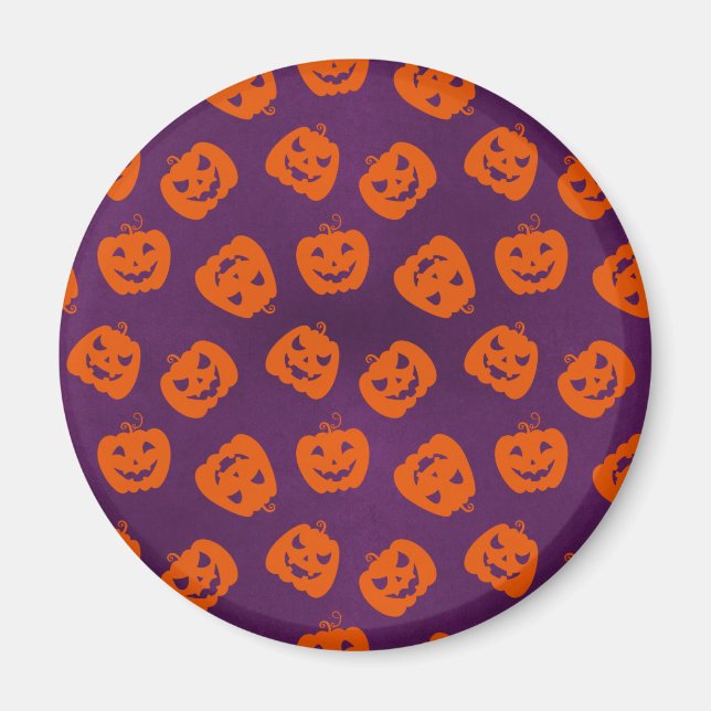 Halloween Pumpkins på Lila Background Mönster Magnet (Framsidan)