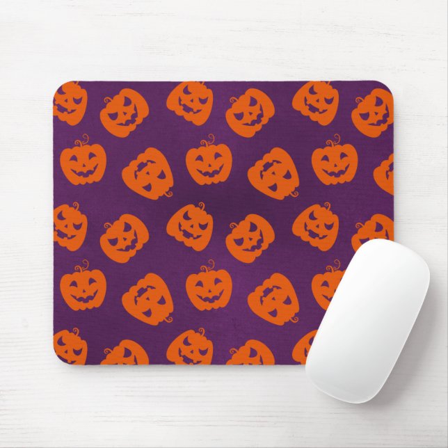 Halloween Pumpkins på Lila Background Mönster Musmatta (Med mus)
