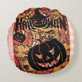 Halloween, Pumpkins Party , Black Pink, Rund Kudde