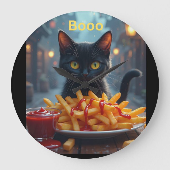 Halloween pumpkins pommes frites med ketchup stor klocka (Framsida)