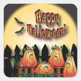 Halloween Pumpkins Sitta på ett stängslet Fyrkantigt Klistermärke