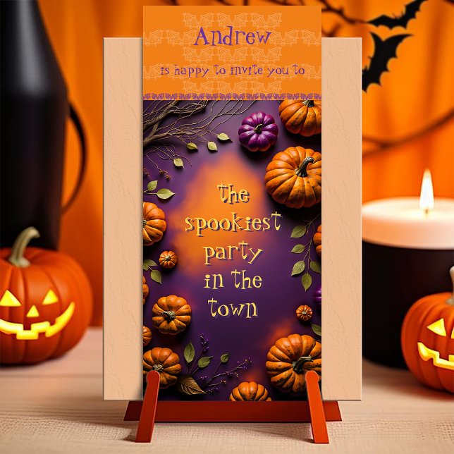 Halloween Pumpkins Spara Datumet (Halloween Invitation. customizable illustration full of pumpkins on orange and purple background)