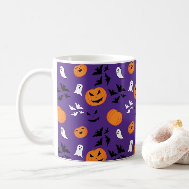Halloween pumpkins spöken fladdermus roligt lila m kaffemugg (Med munk)