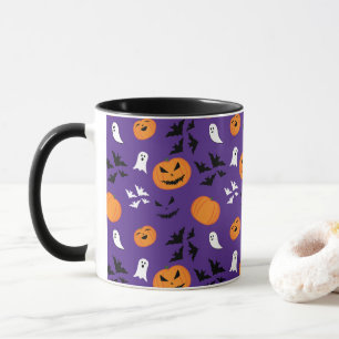 Halloween pumpkins spöken fladdermus roligt lila m mugg