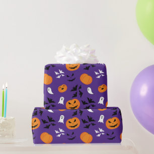 Halloween pumpkins spöken fladdermus roligt lila m presentpapper