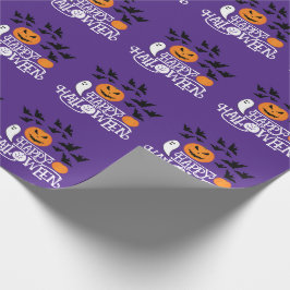 Halloween pumpkins spöken fladdermus roligt lila m presentpapper