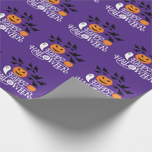 Halloween pumpkins spöken fladdermus roligt lila m presentpapper (Hörn)