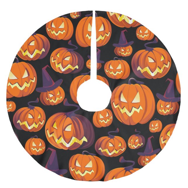 Halloween Pumpkins: Spooky Seamless Mönster. Julgransmatta Borstad Polyester (Framsidan)