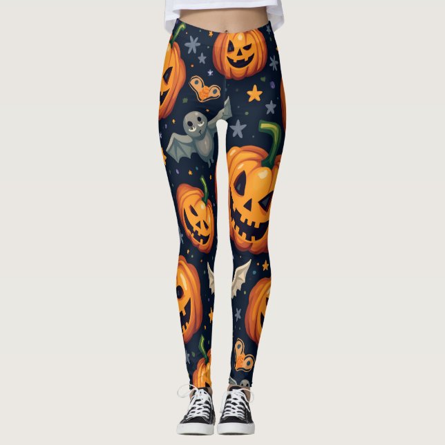 Halloween Pumpkins: Spooky Seamless Mönster. Leggi Leggings (Framsida)