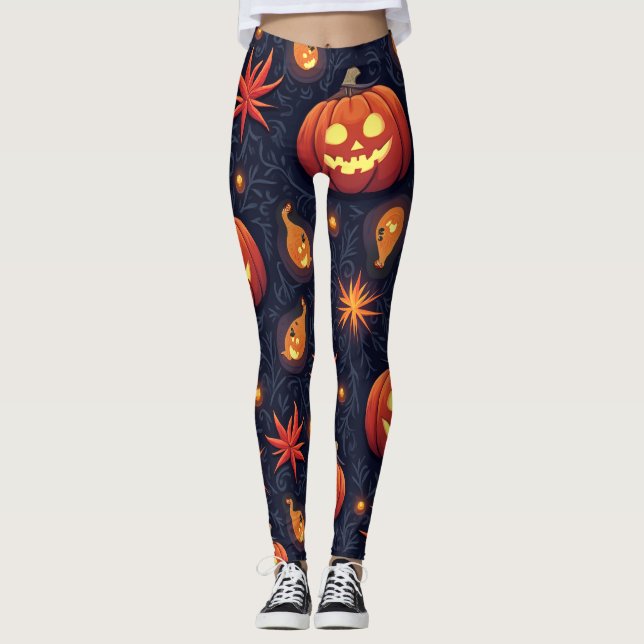 Halloween Pumpkins: Spooky Seamless Mönster. Leggi Leggings (Framsida)