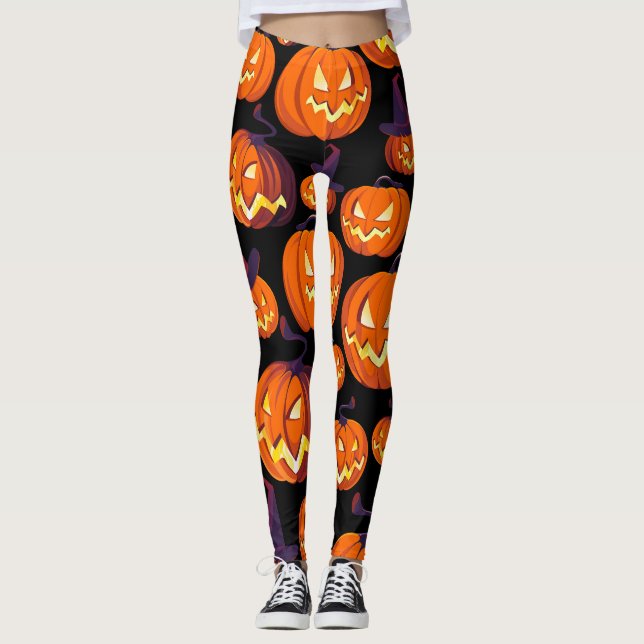 Halloween Pumpkins: Spooky Seamless Mönster. Leggings (Framsida)