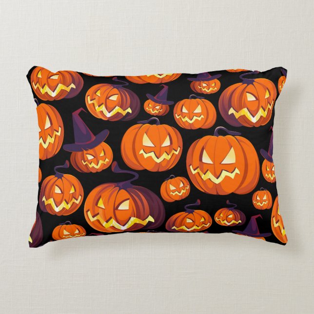 Halloween Pumpkins: Spooky Seamless Mönster. Prydnadskudde (Framsidan)