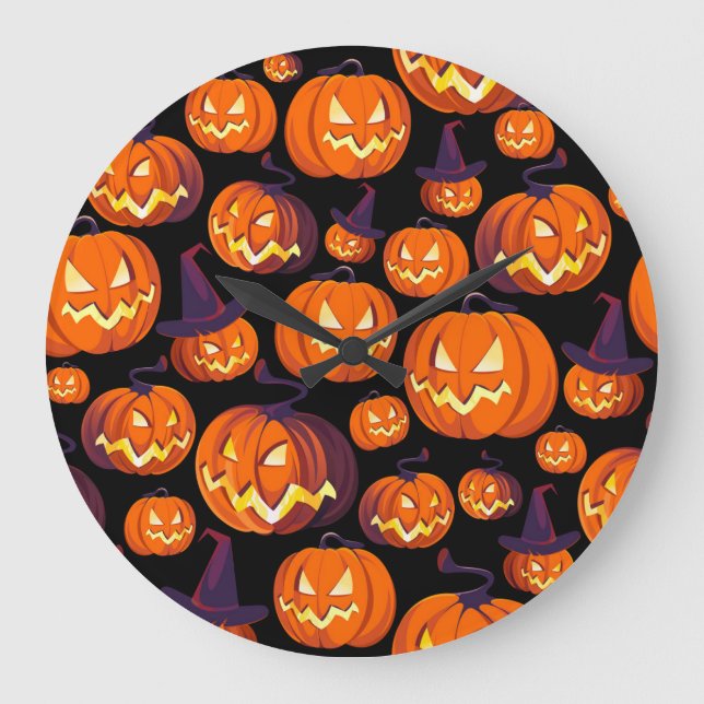 Halloween Pumpkins: Spooky Seamless Mönster. Stor Klocka (Framsida)