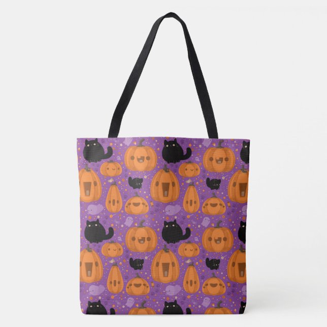 Halloween Pumpkins Svarta katter och Ghost Tygkasse (Framsida)