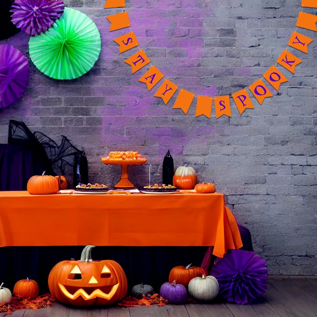 Halloween Pumpkins Vimplar (Customizable Halloween Bunting Flags. "Stay Spooky" written on orange background)