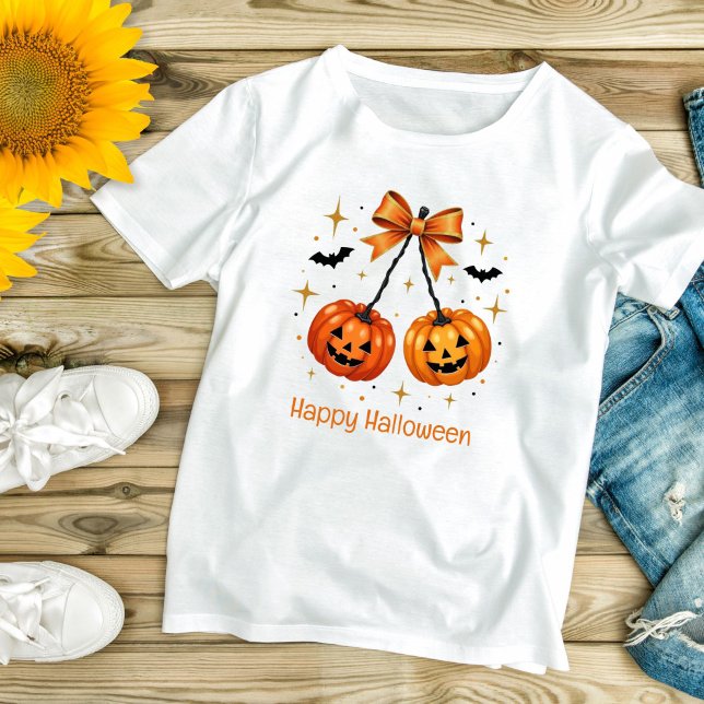 Halloween-pumpor Coquette-estetik Orange slinga T Shirt (Halloween Pumpkins, Orange Bow Coquette Aesthetic T-shirt for her)