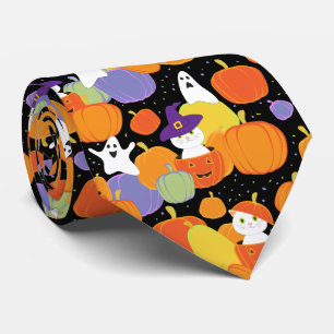 Halloween-pumpor, katter och spöken färgade slips