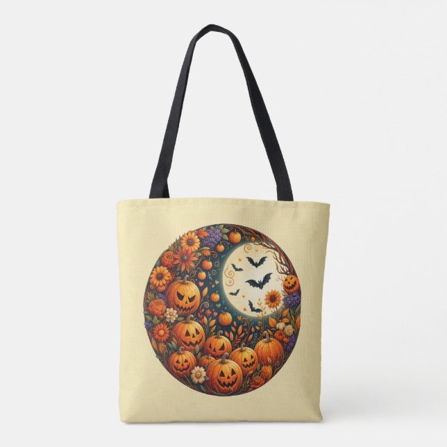 Halloween-pumpor, måne & fladdermöss Totebag Tygkasse (Baksida)