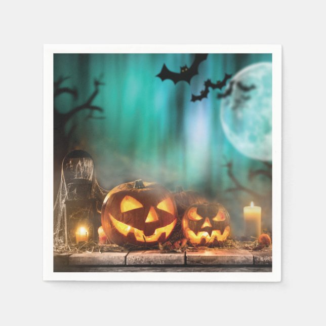 Halloween-pumpor och fladdermöss dekorativ kudde pappersservett (Framsidan)