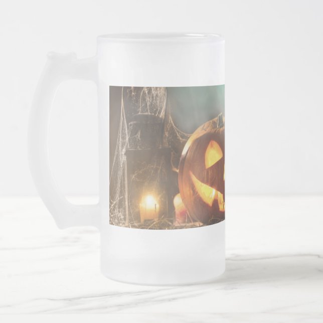 Halloween-pumpor och fladdermöss frostat ölglas (Vänster)