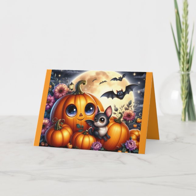 Halloween-pumpor och fladdermöss hälsningskort kort (Framsida)