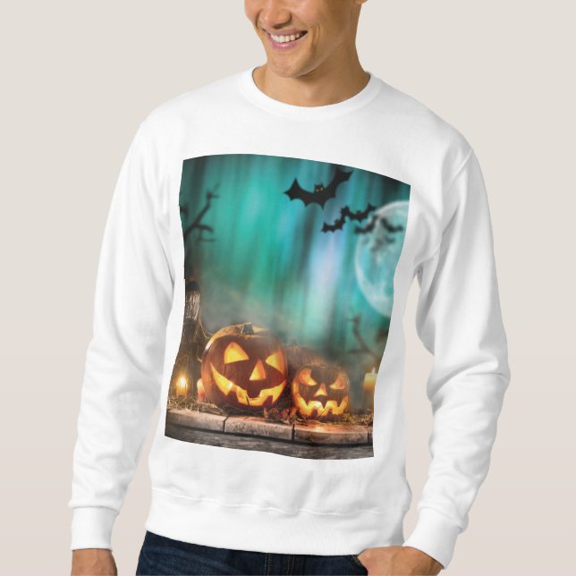 Halloween-pumpor och fladdermöss lång ärmad tröja (Framsida)