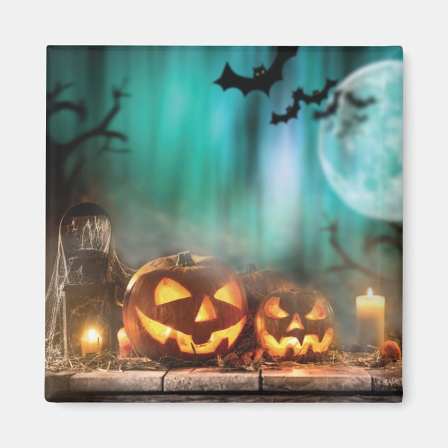 Halloween-pumpor och fladdermöss magnet (Framsidan)
