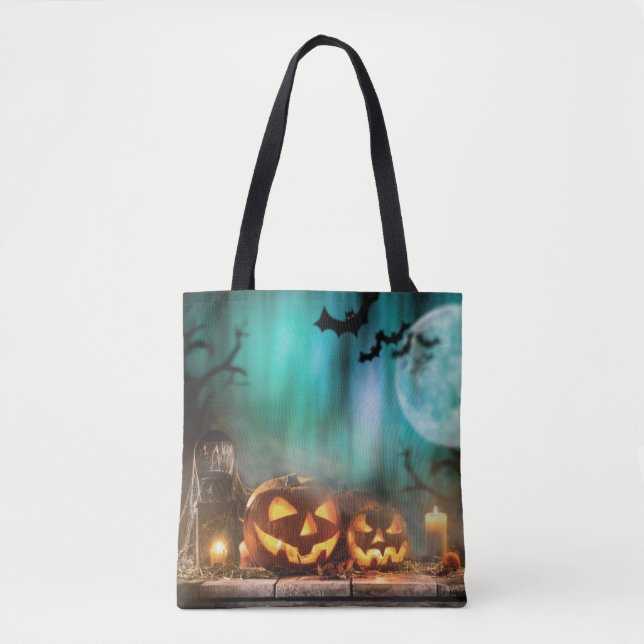 Halloween-pumpor och fladdermöss tygkasse (Framsida)