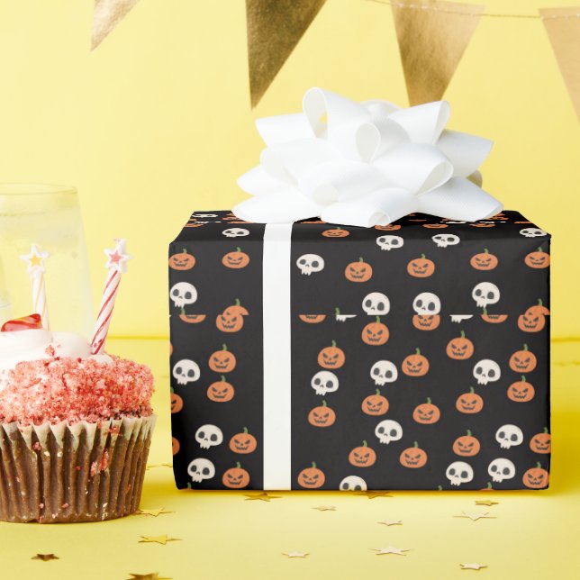 Halloween-pumpor och skallar Mönster Presentpapper (Födelsedagsfest)