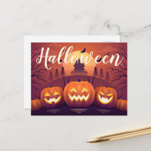 Halloween-pumpor och spökhus vykort