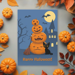 Halloween-pumpor och svart katt julkort