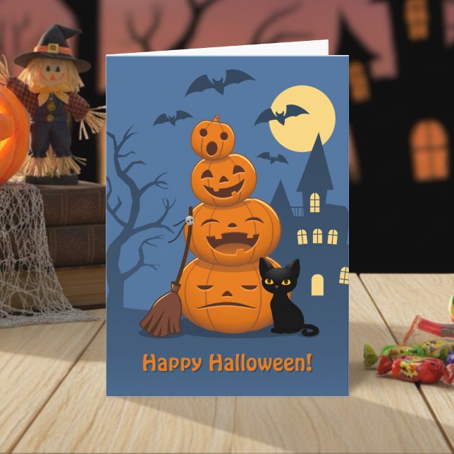Halloween-pumpor och svart katt kort (Skapare uppladdad)