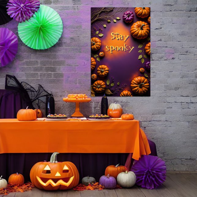 Halloween-pumpor Poster (Halloween poster with pumpkins on purple and orange background ready to be customized.)