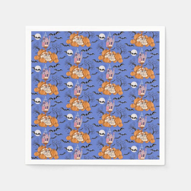 Halloween, pumpor, skalle och fladdermus blöjor pappersservett (Framsidan)