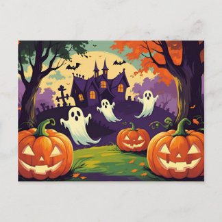 Halloween-pumpor, spöke och spökhus helg vykort